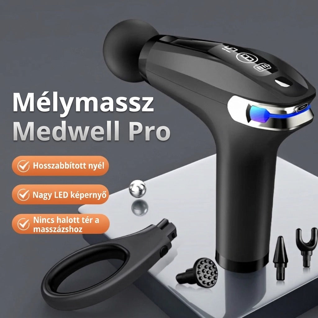 Medwell Pro mélymassz hosszabbított nyéllel, nagy LED kijelzővel, nincs halott tér.