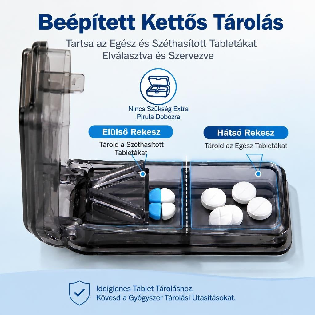 Hordozható tablettavágó két rekesszel