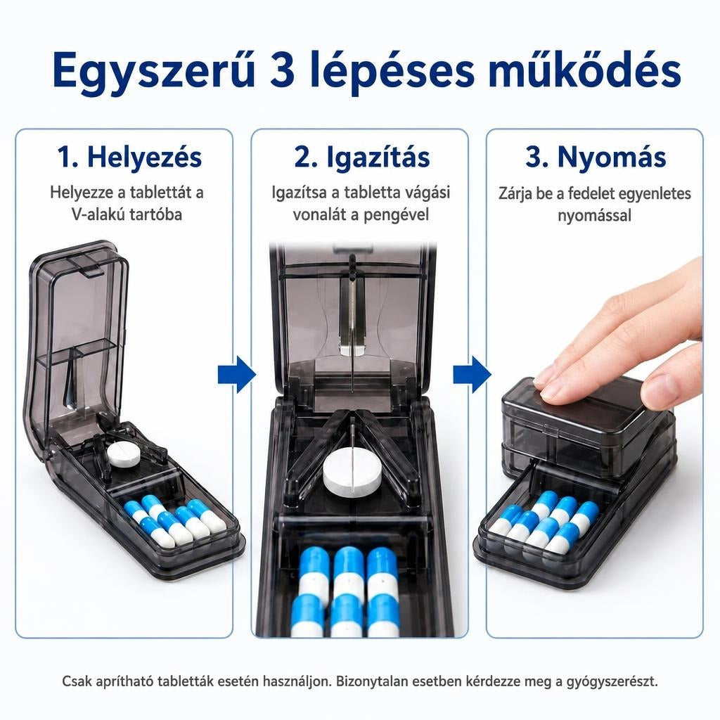 Hordozható tablettavágó két rekesszel
