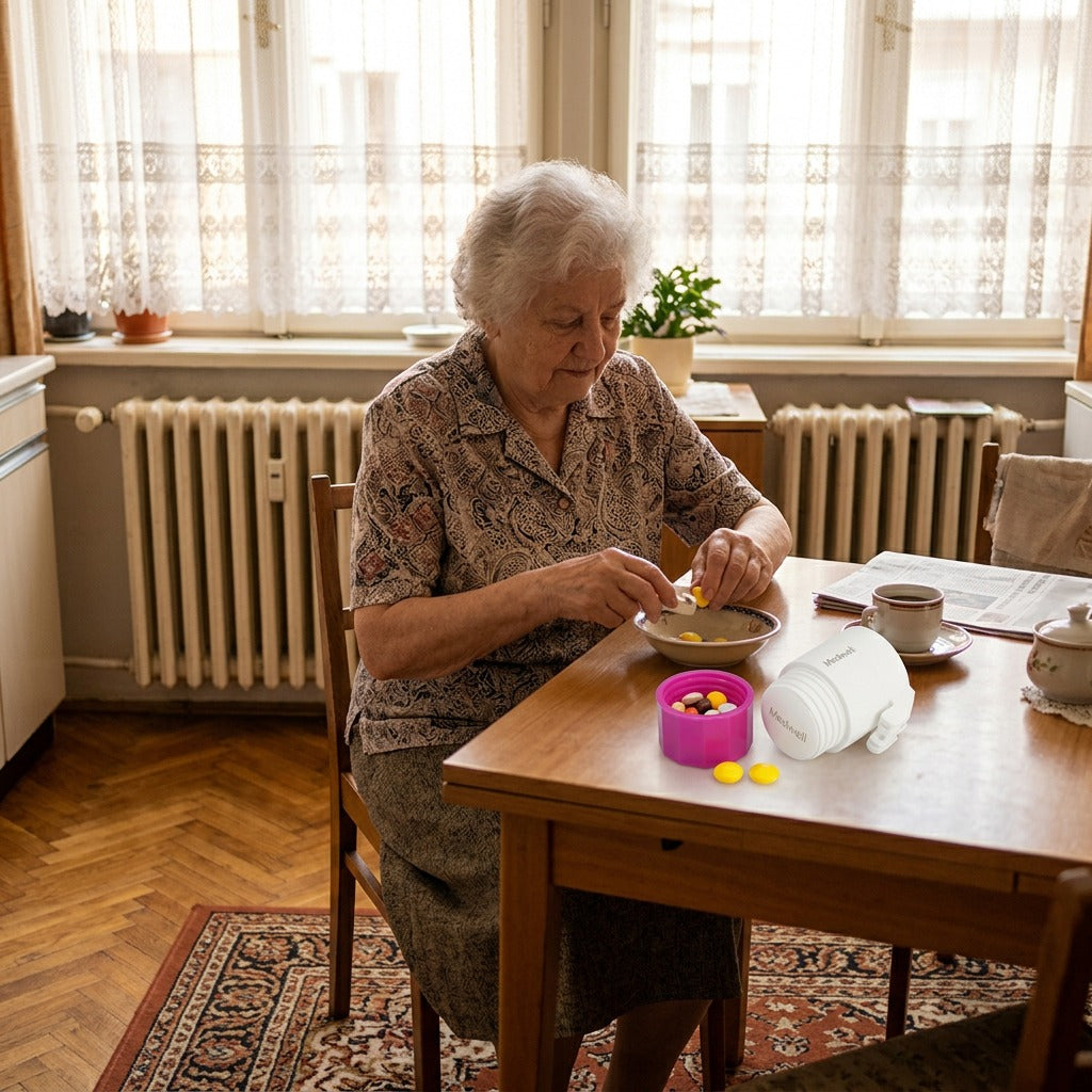 Hordozható tablettafelező, -törő és tároló - otthon