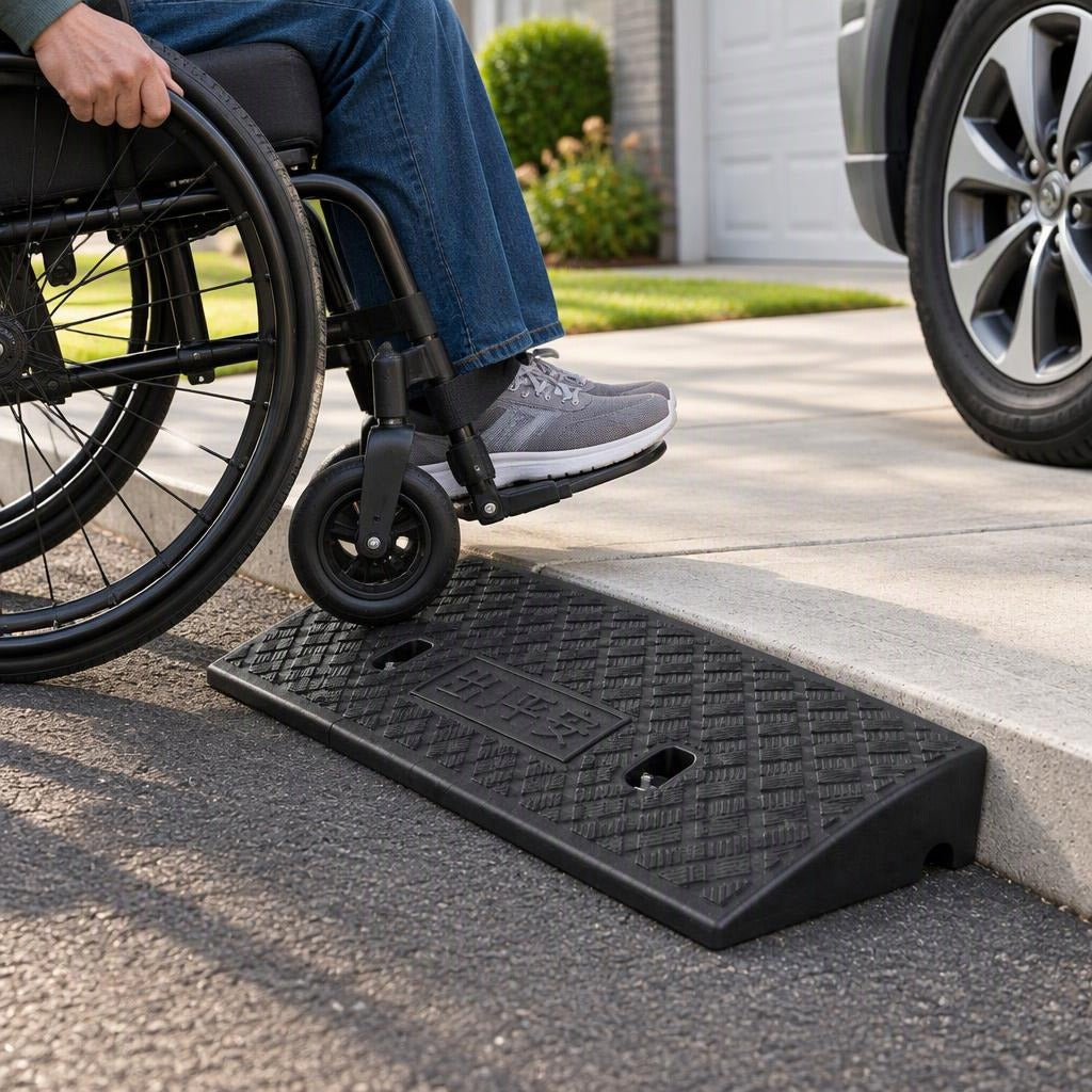 Portable Plastic Curb Ramp Set for Driveways and Sidewalks - in use
