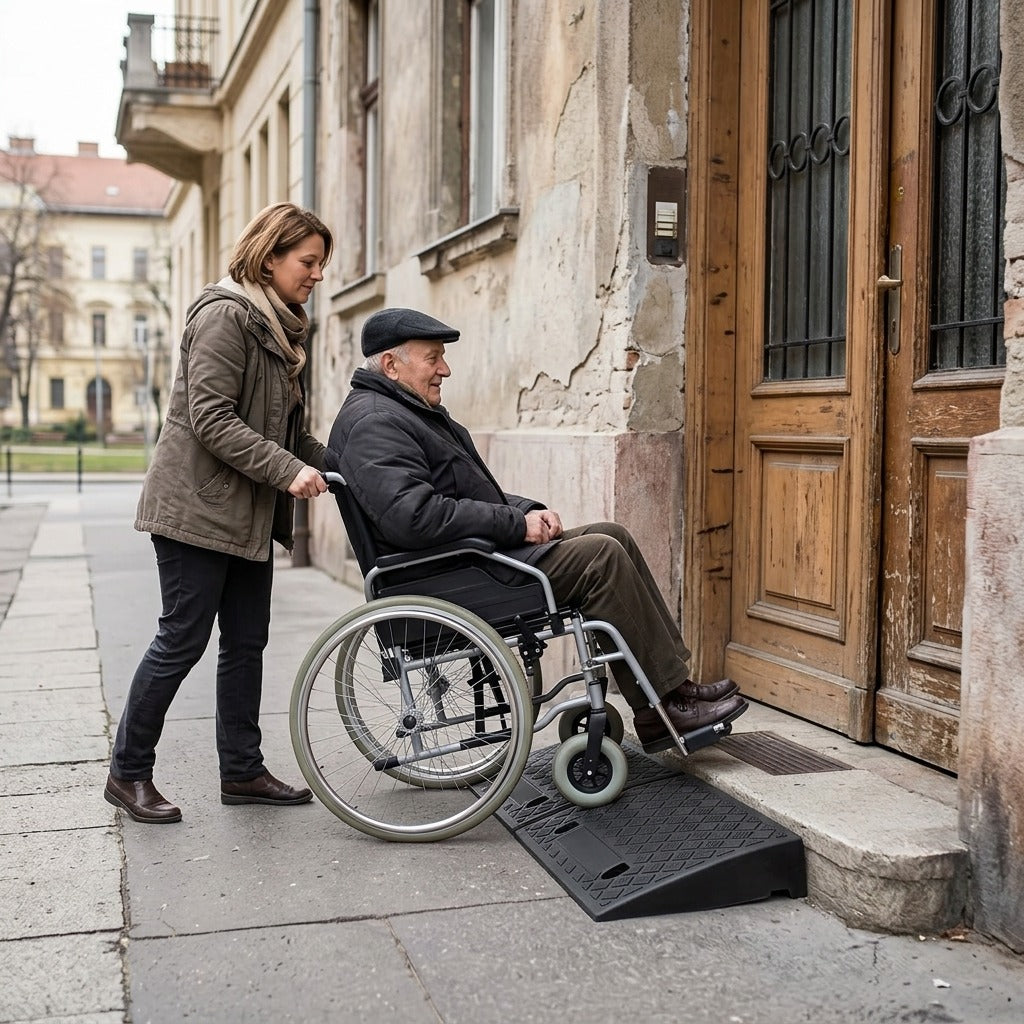 Hordozható rámpa kerekesszékhez és alacsony küszöbökhöz - a mindennapokban