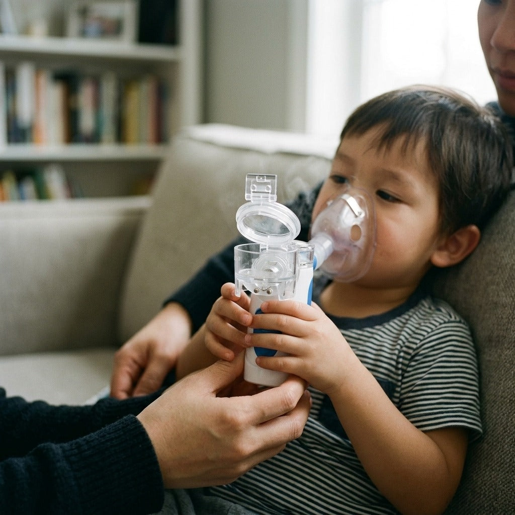 Portable Ultrasonic Mesh Nebulizer Cup for Adults and Kids - in use