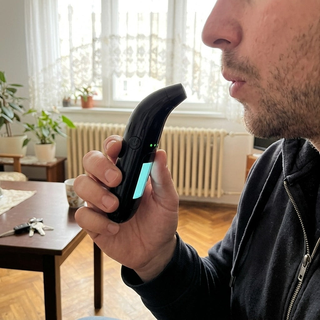 Hordozható, USB-ről tölthető alkoholszonda - használat közben