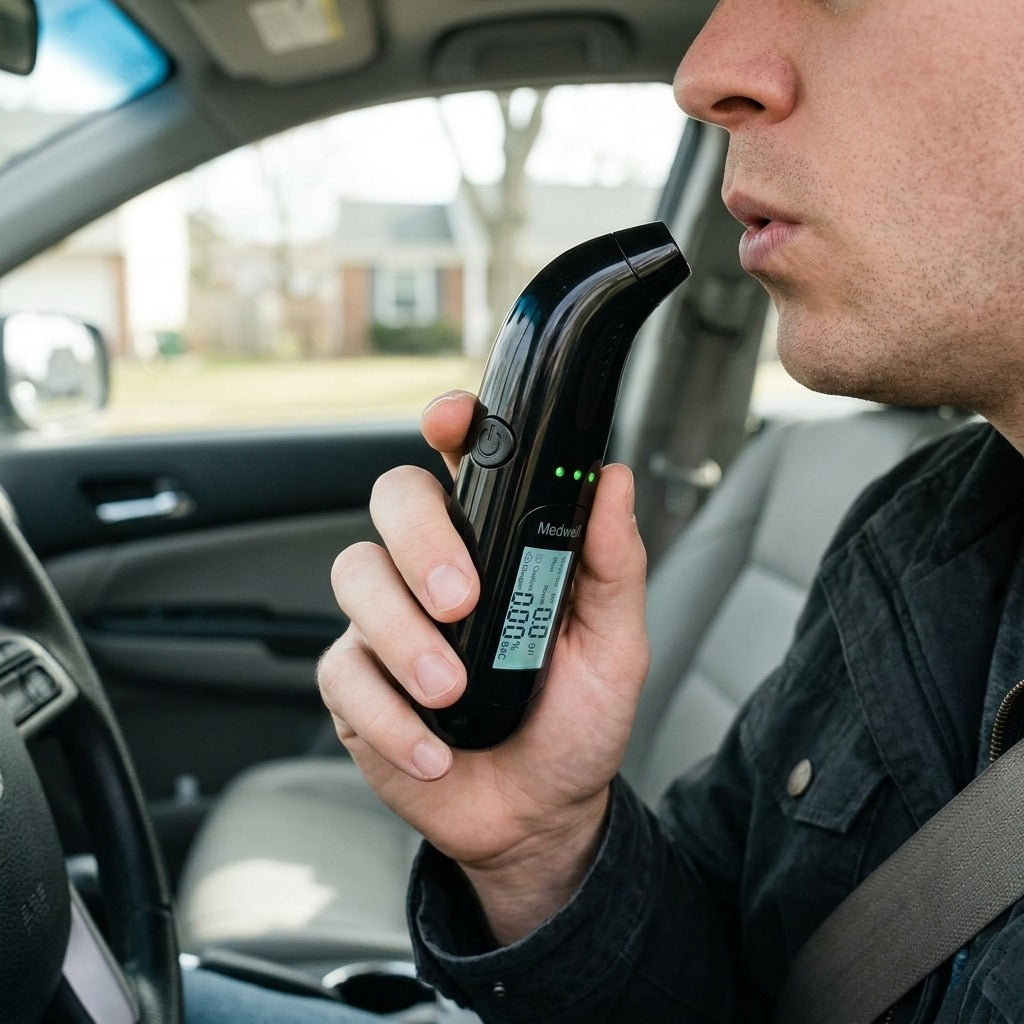 Portable USB-Rechargeable Breathalyzer - in use