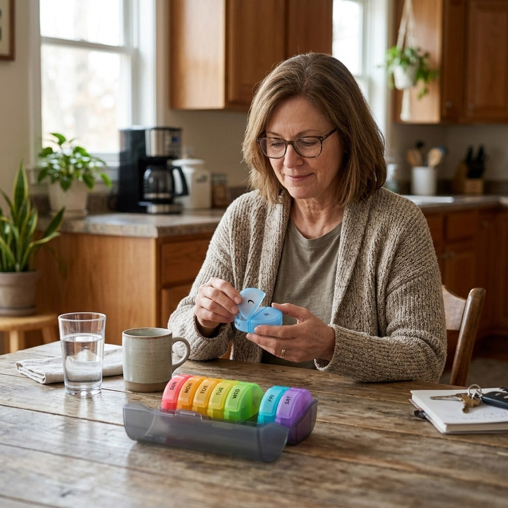 Portable Weekly Pill Organizer - in everyday life