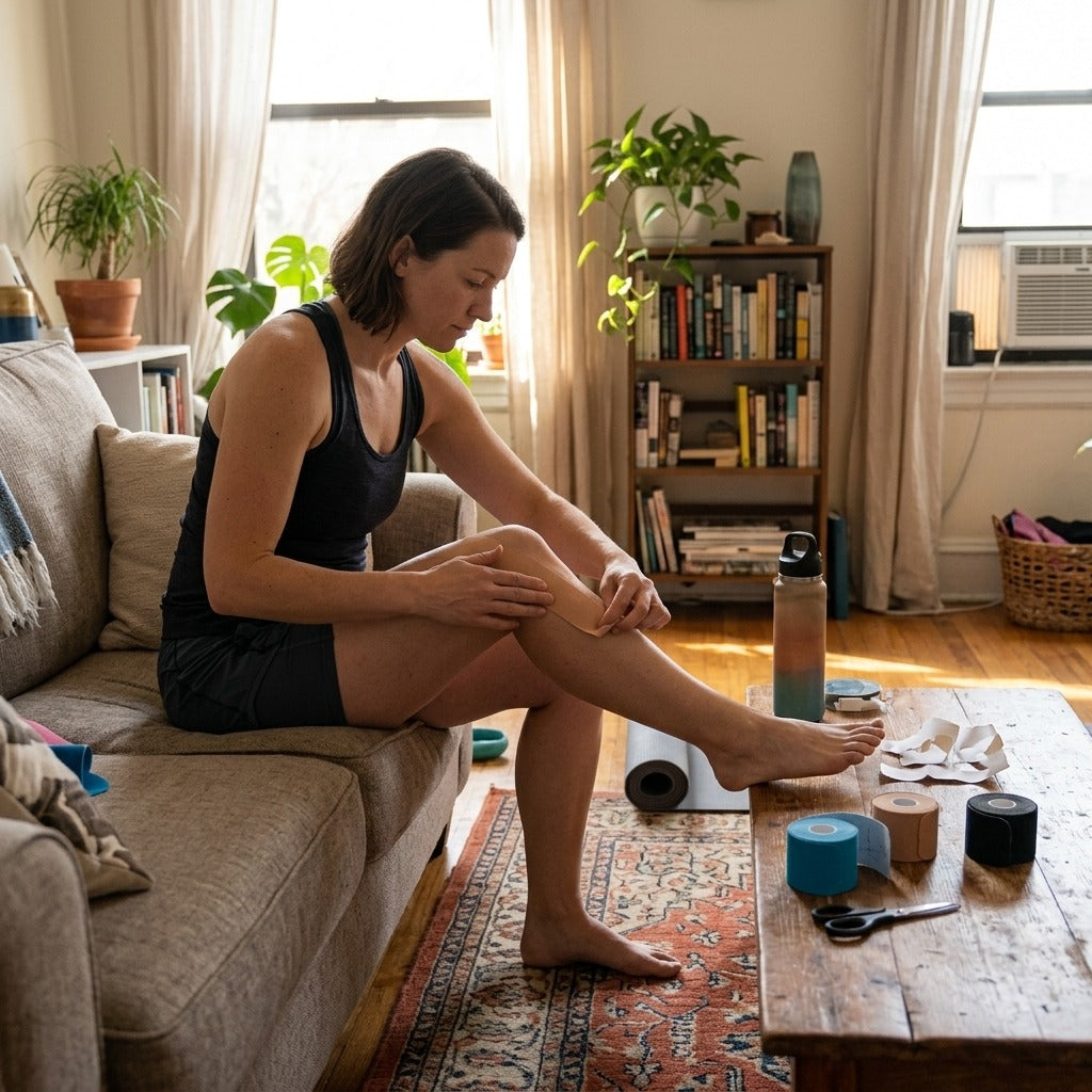 Pre-Cut Elastic Exercise Tape, 5 cm x 5 m - at home