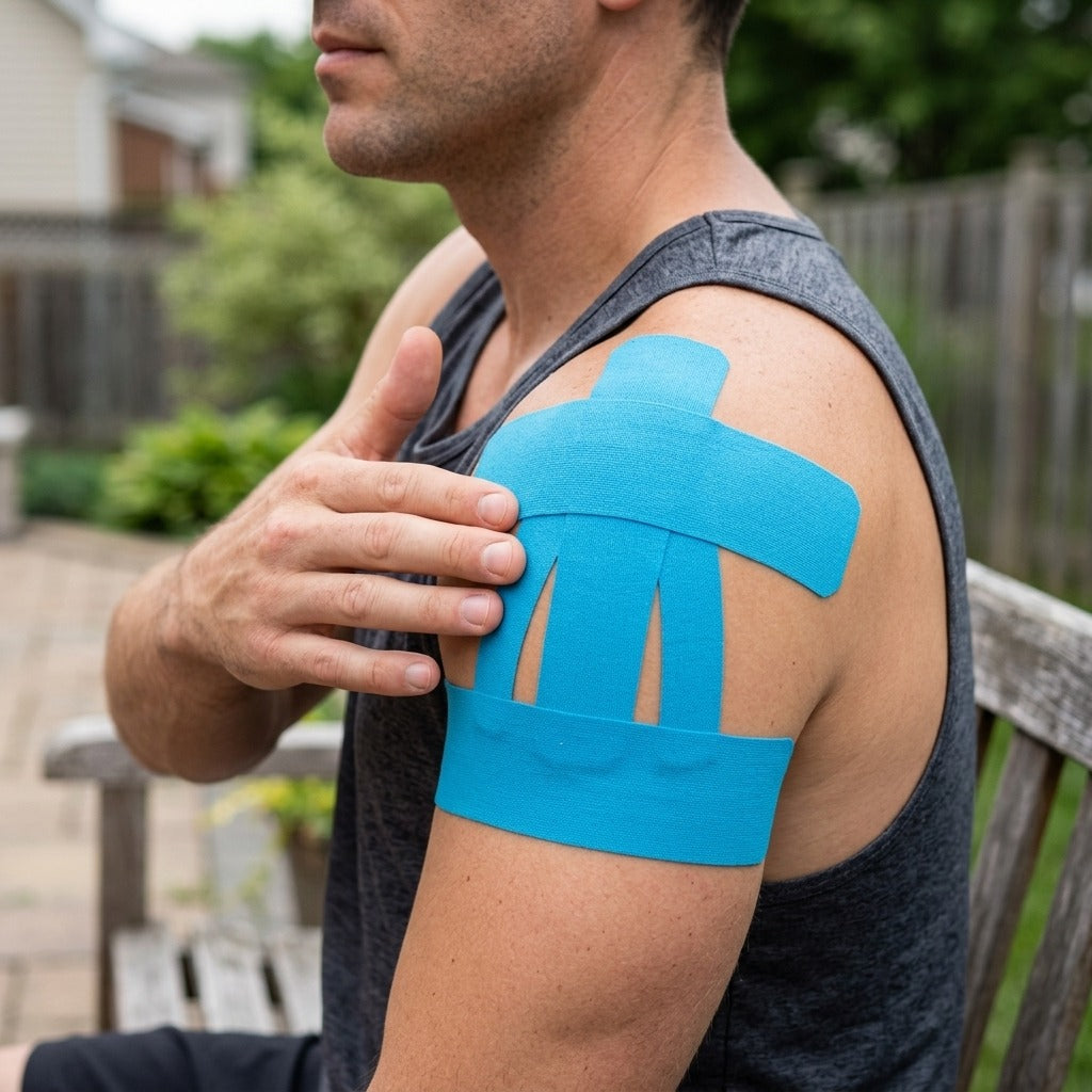 Precut Elastic Shoulder Kinesiology Tape - in use