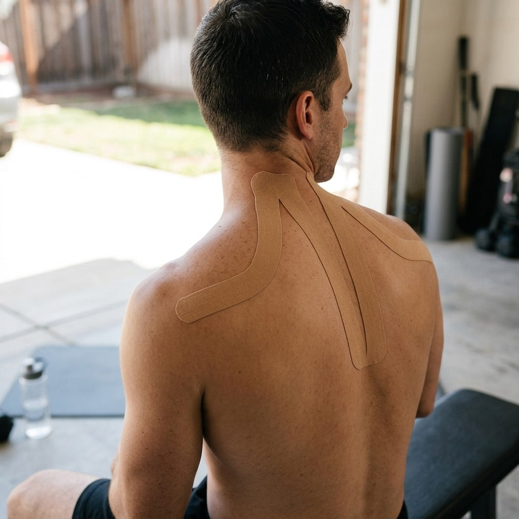 Precut Shoulder and Neck Kinesiology Tape - in use
