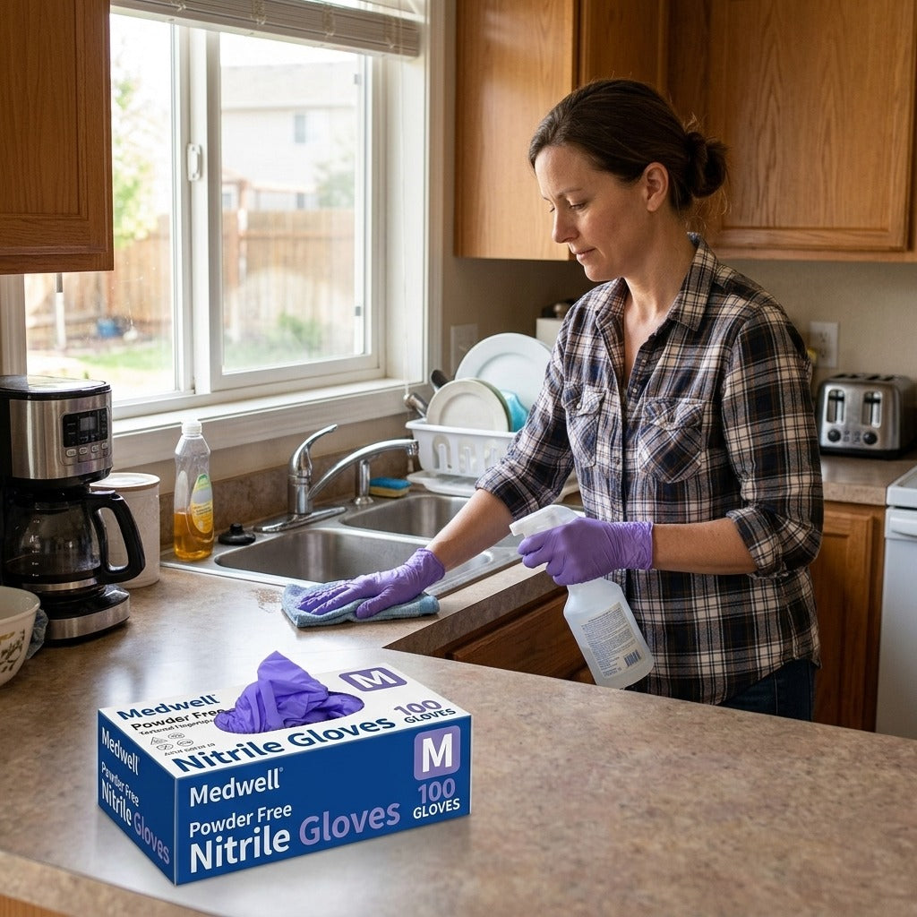 Purple Disposable Nitrile Gloves, 100 Pack - in everyday life