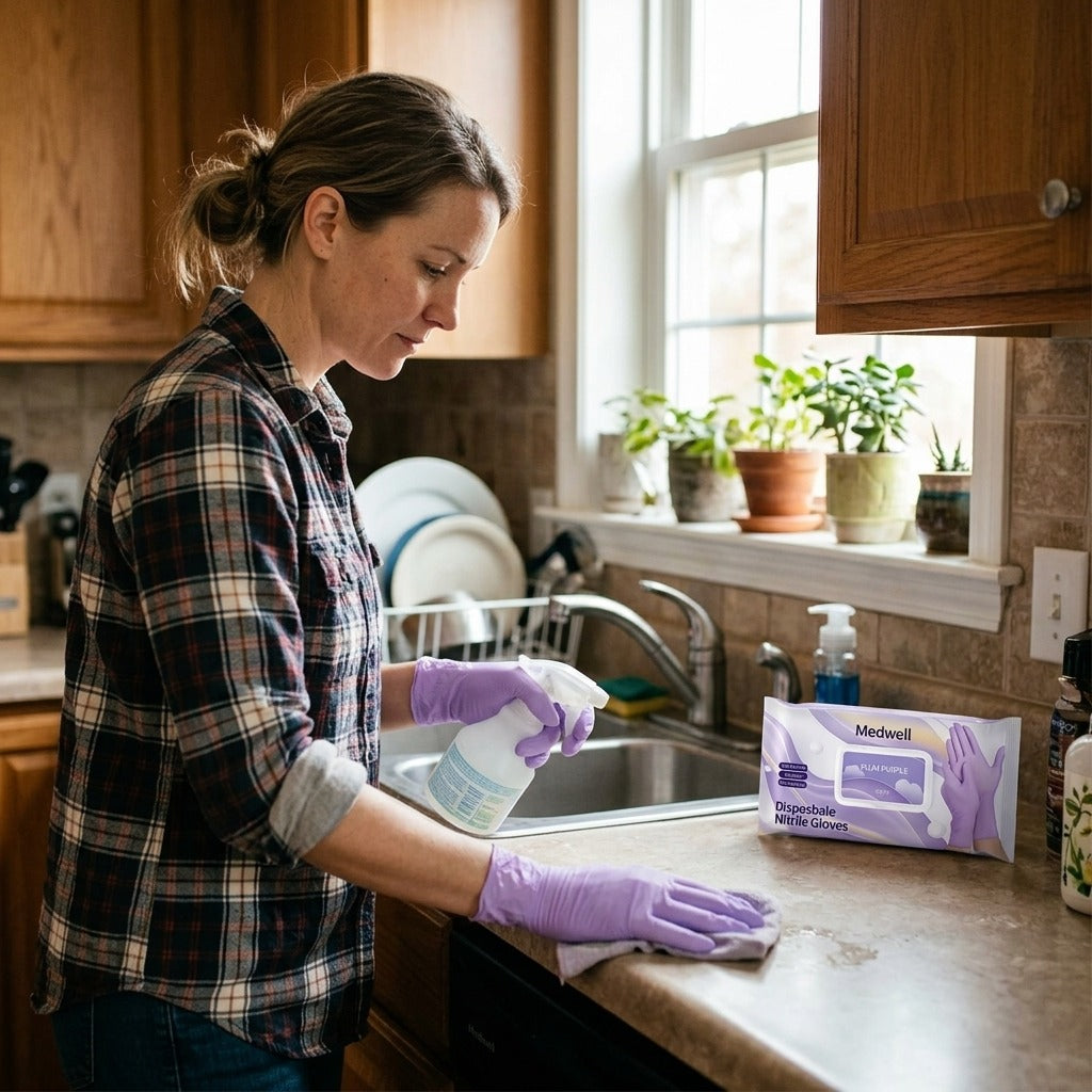 Purple Latex-Free Disposable Gloves, 30 per Pack - at home
