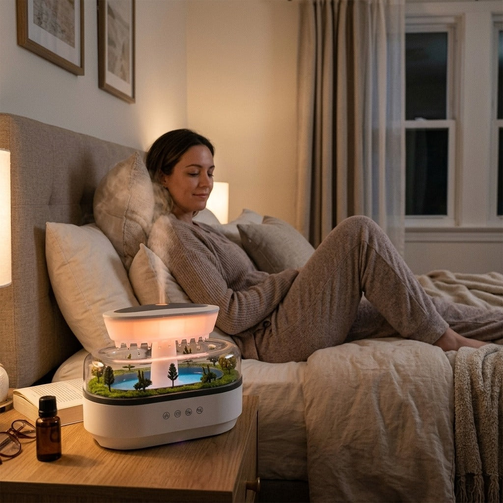 Raindrop Ultrasonic Humidifier and Oil Diffuser with Light - in everyday life