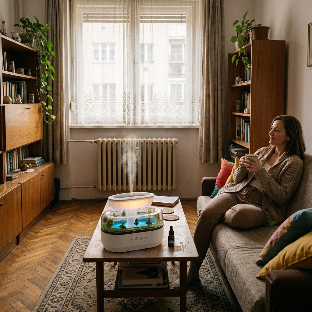 Ultrahangos párásító és olajdiffúzor csepp formában, fénnyel - a mindennapokban