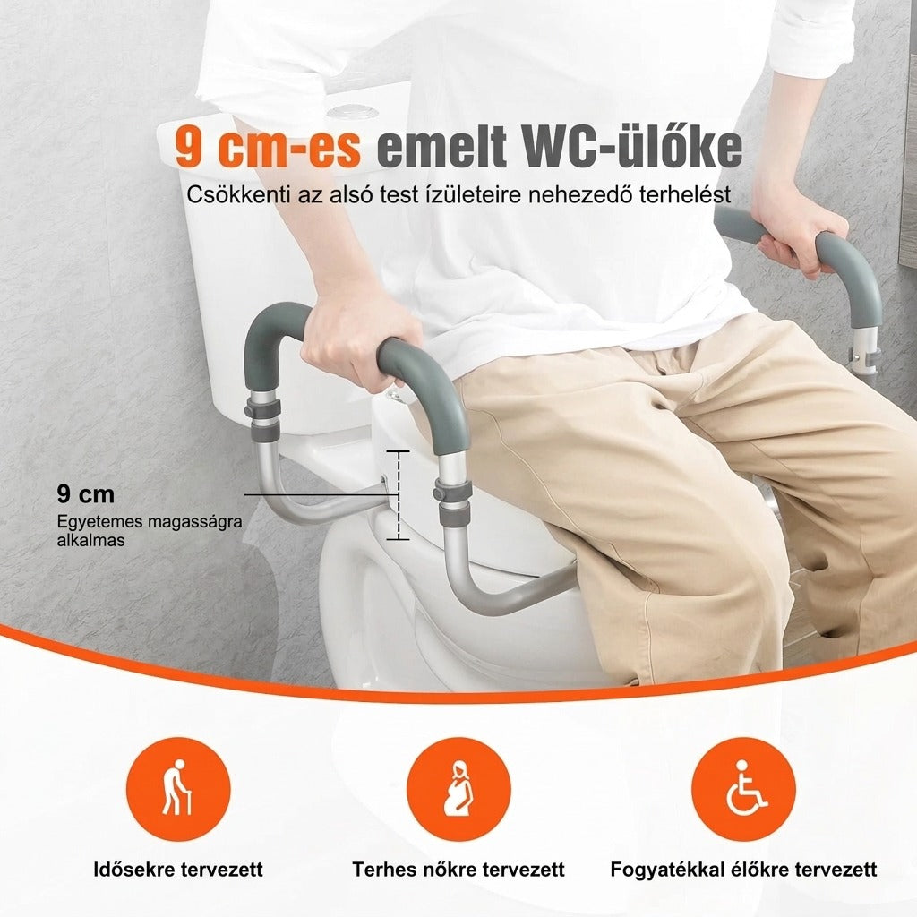 Megemelt WC-ülőke alumínium kapaszkodóval
