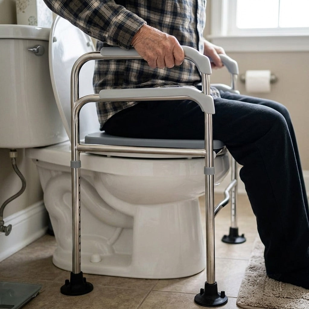 Raised Toilet Seat with Armrests - in use