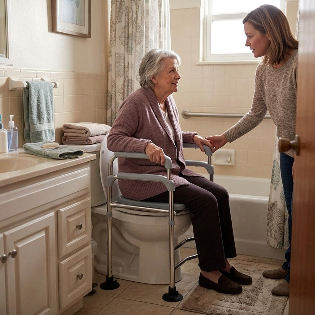 Raised Toilet Seat with Armrests - in everyday life