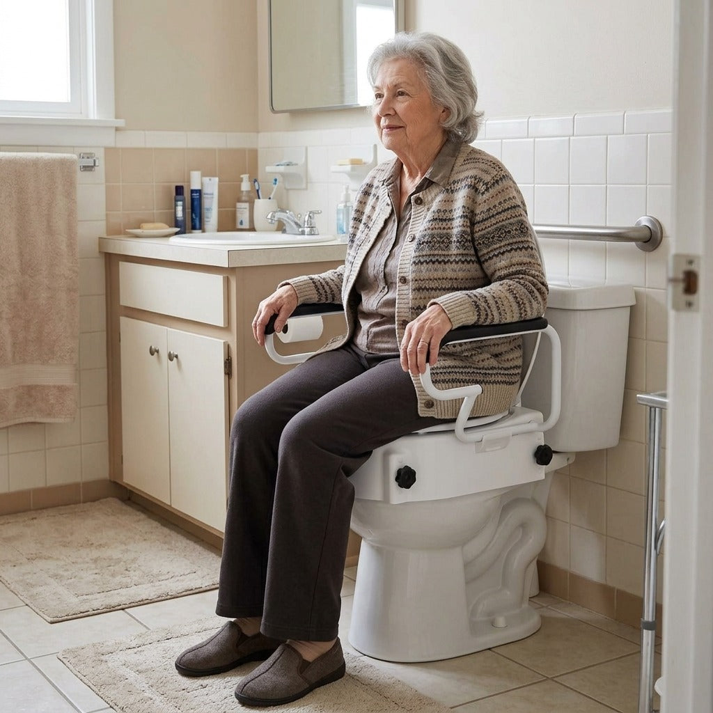 Raised Toilet Seat with Arms, 3 Height Levels - in everyday life