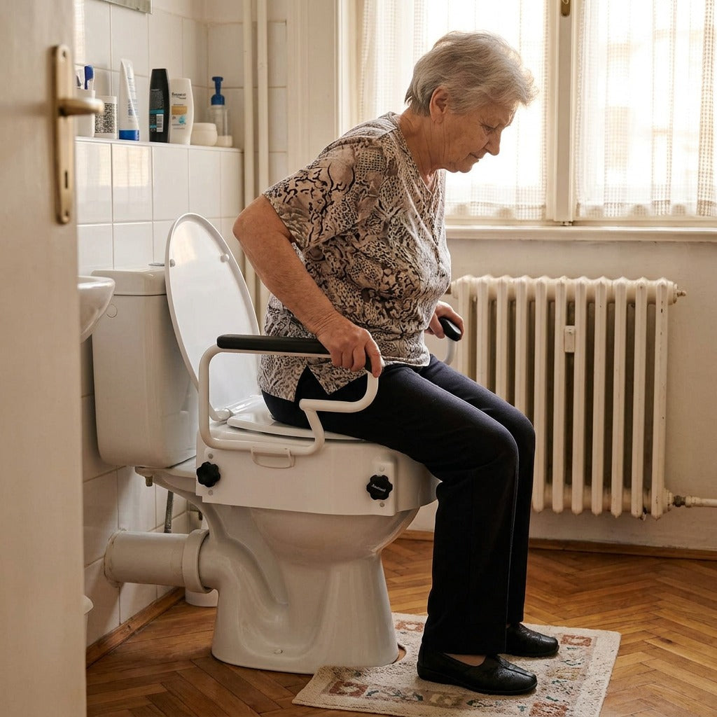 WC magasító karfával, 3 magasságfokozattal - otthon