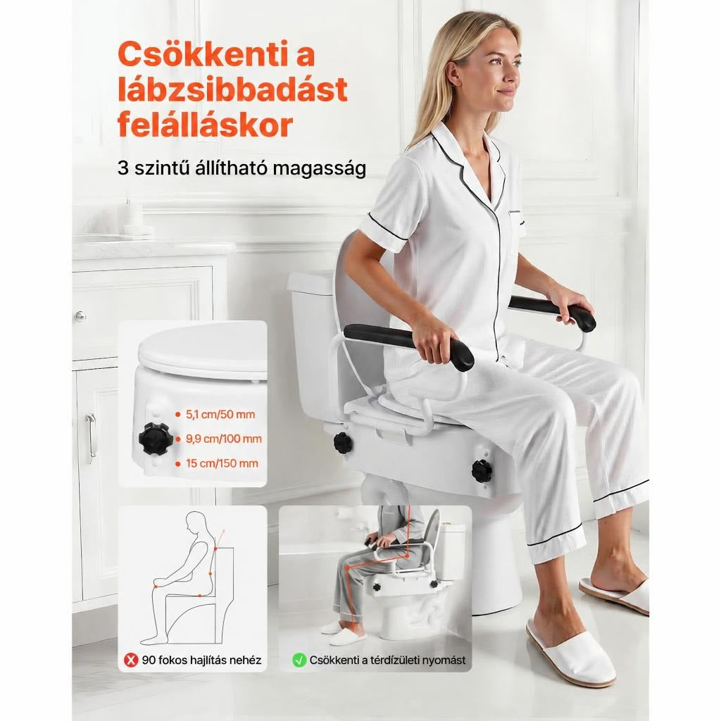 WC magasító karfával, 3 magasságfokozattal