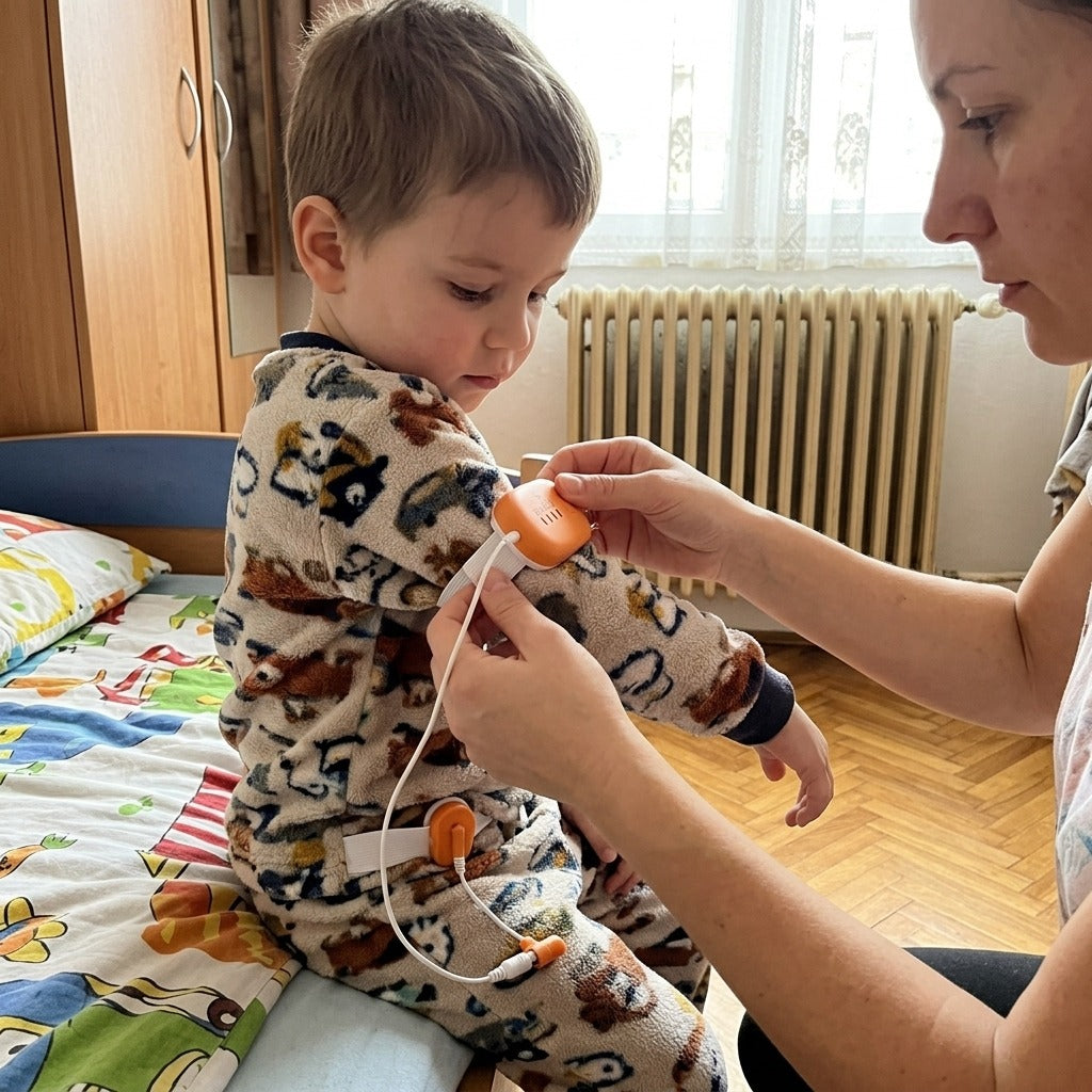 Újratölthető ágybavizelés-riasztó gyermekeknek - használat közben