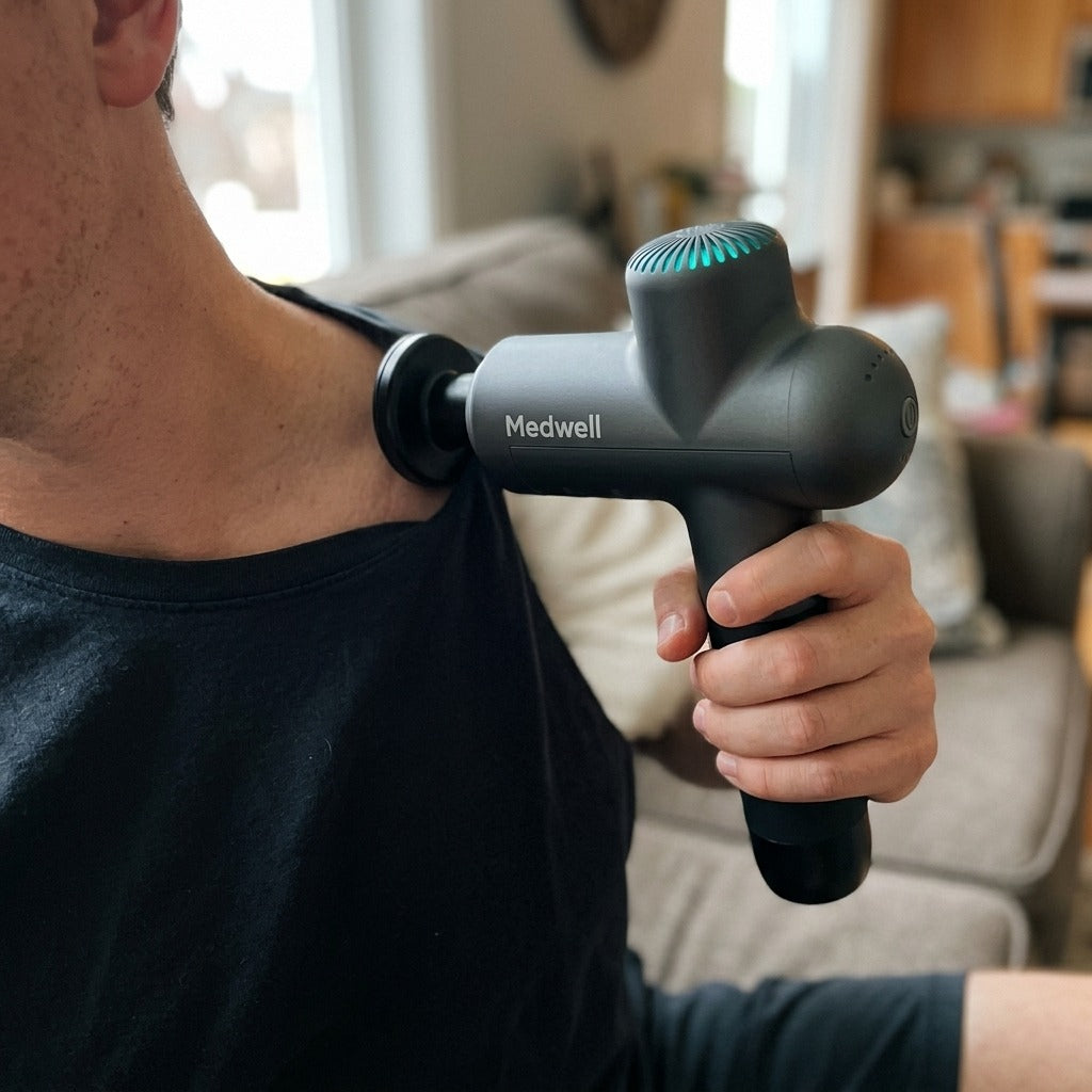 Rechargeable Electric Massage Gun for Body and Neck - in use