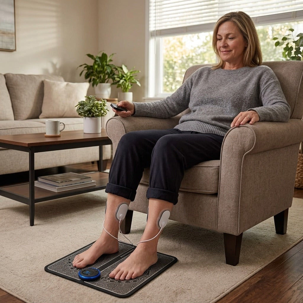 Rechargeable EMS Foot Massager Pad with Remote - in everyday life