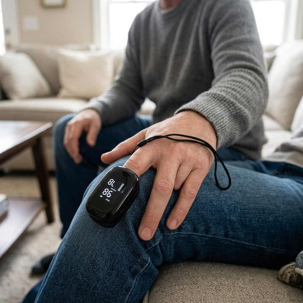 Rechargeable Fingertip Pulse Oximeter - in use