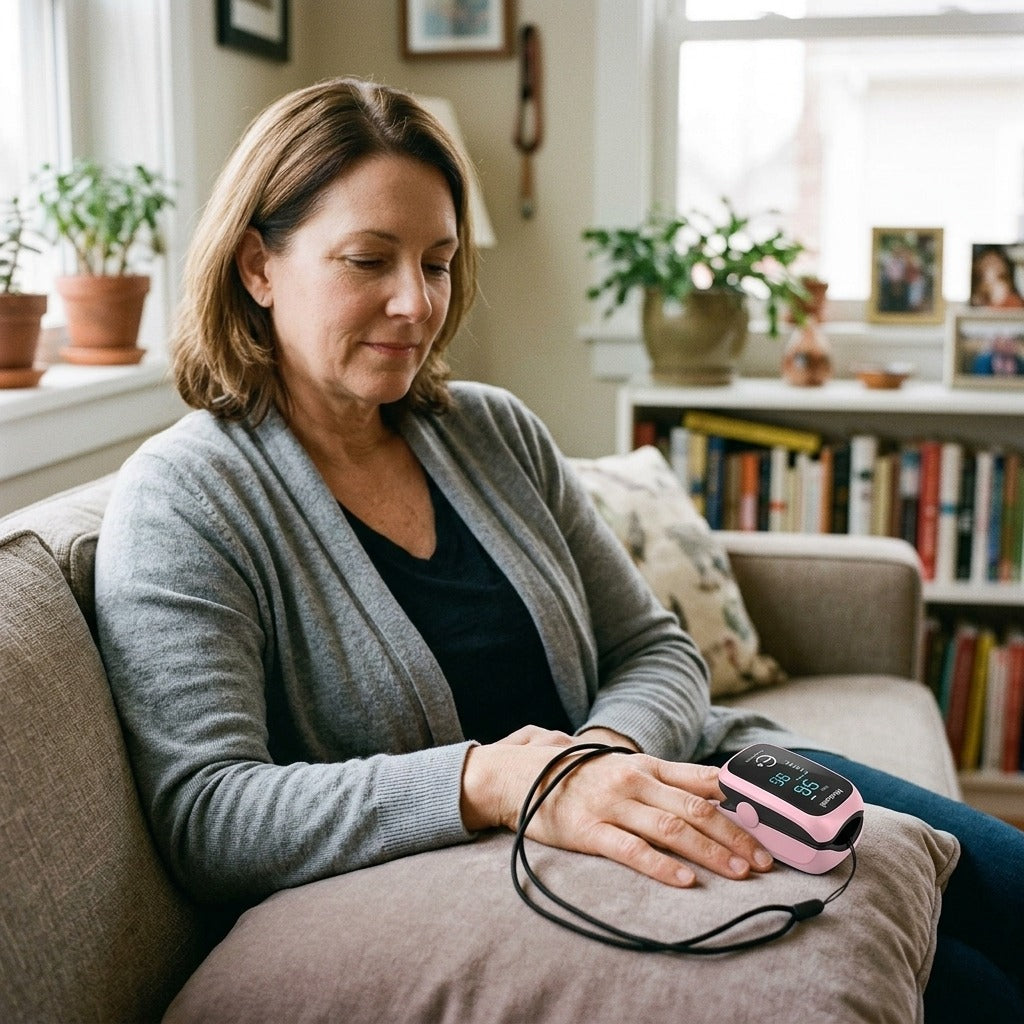 Rechargeable Fingertip Pulse Oximeter with Lanyard, CE Certified - at home
