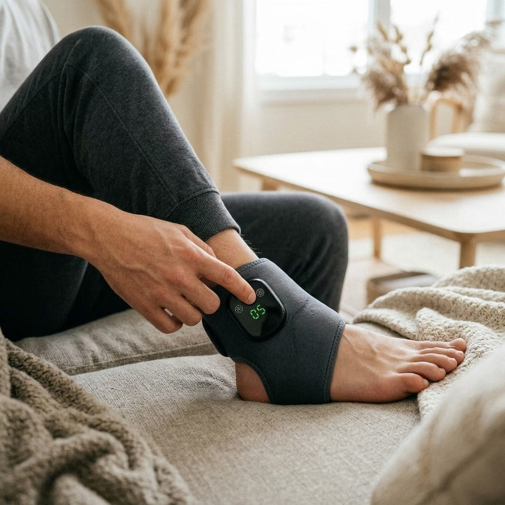 Rechargeable Heated Ankle Brace - in use