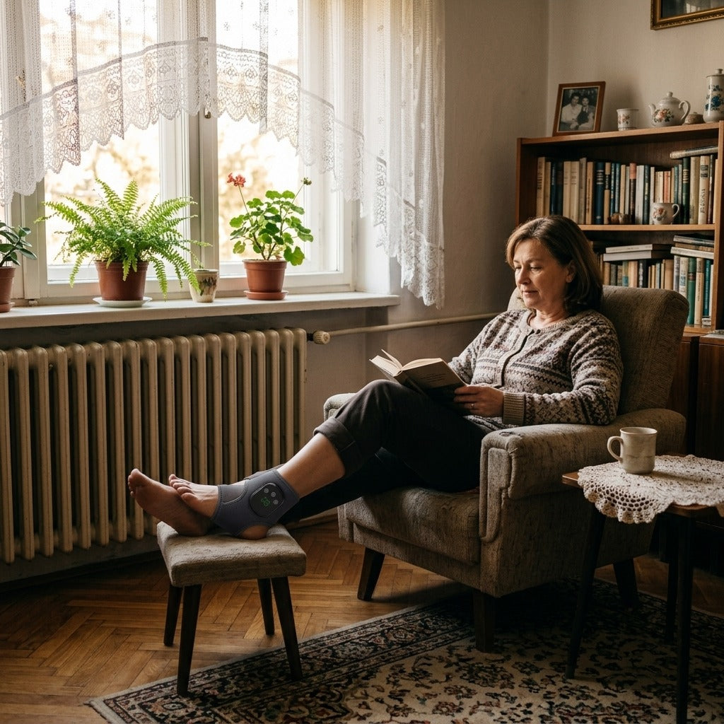 Újratölthető, melegítő bokarögzítő - otthon