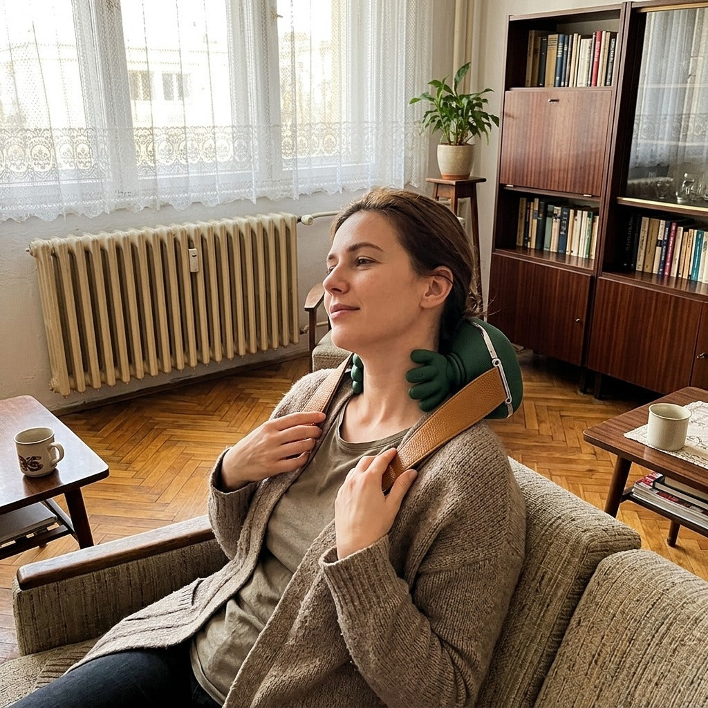 Újratölthető nyak- és vállmasszírozó melegítéssel - otthon