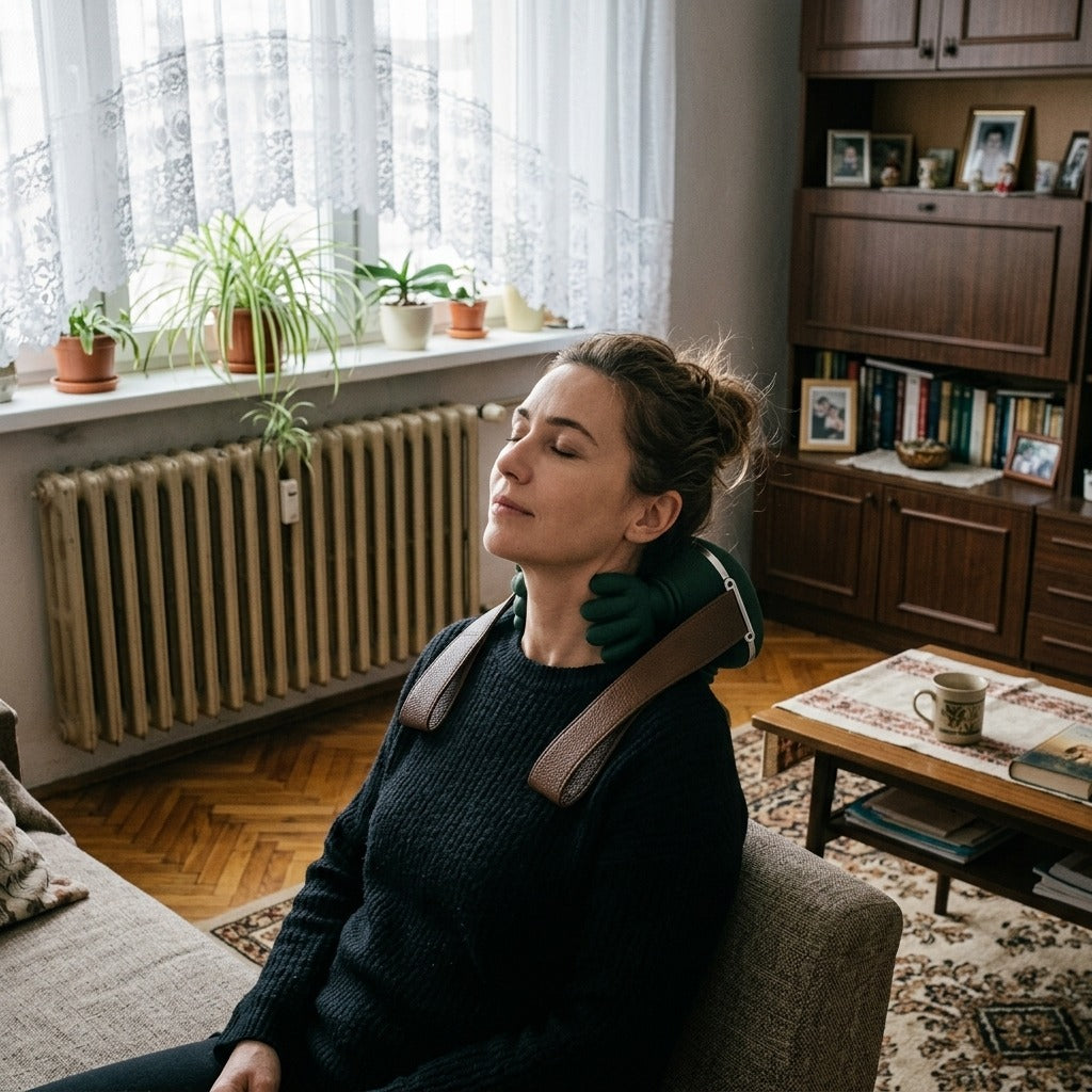 Újratölthető nyak- és vállmasszírozó melegítéssel - a mindennapokban