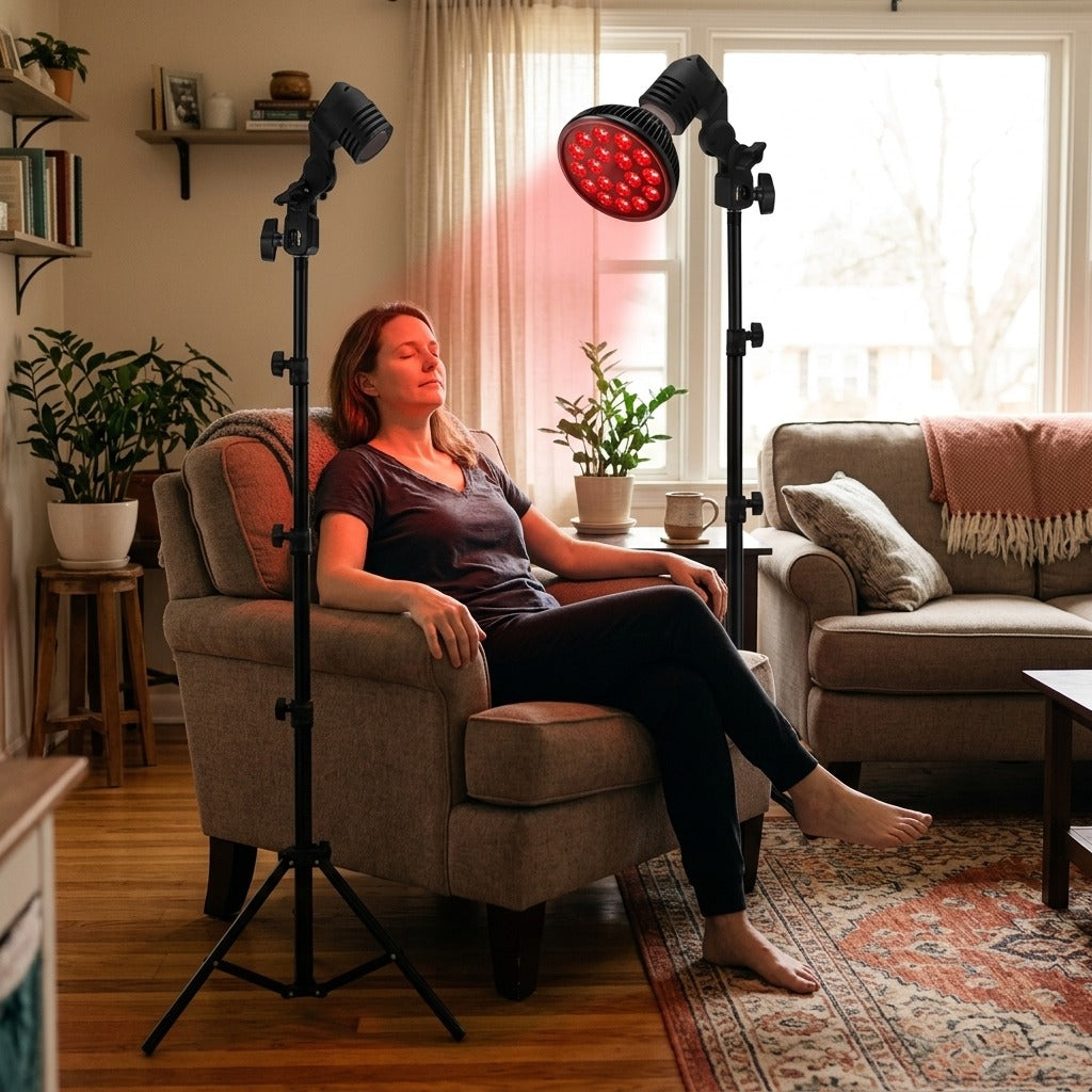 Red and Infrared Light Therapy Lamp with Stand - at home