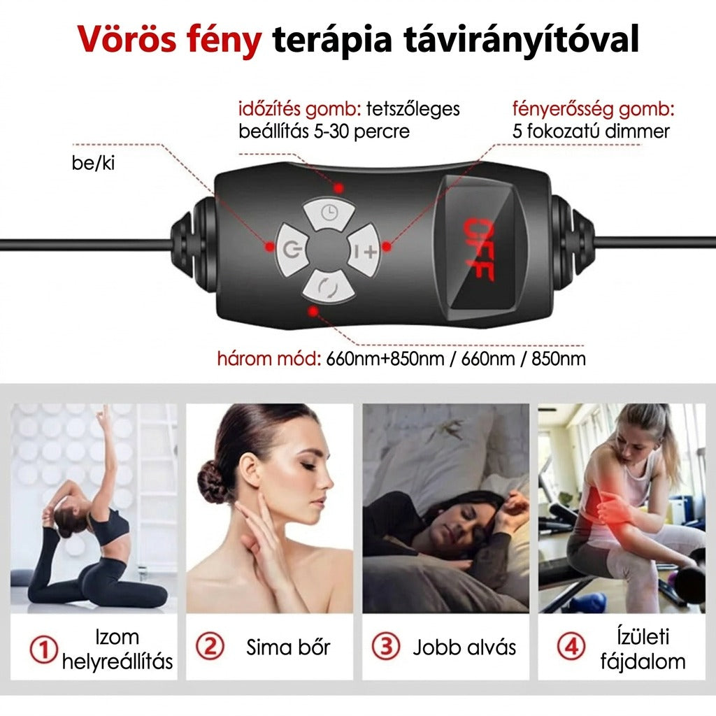 Távirányítós vörös fény terápia különféle módokkal