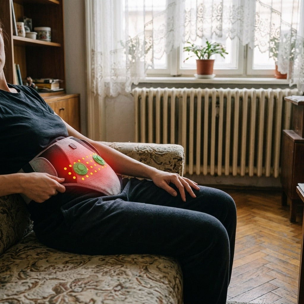Vörös fényű hasmelegítő masszázzsal - használat közben