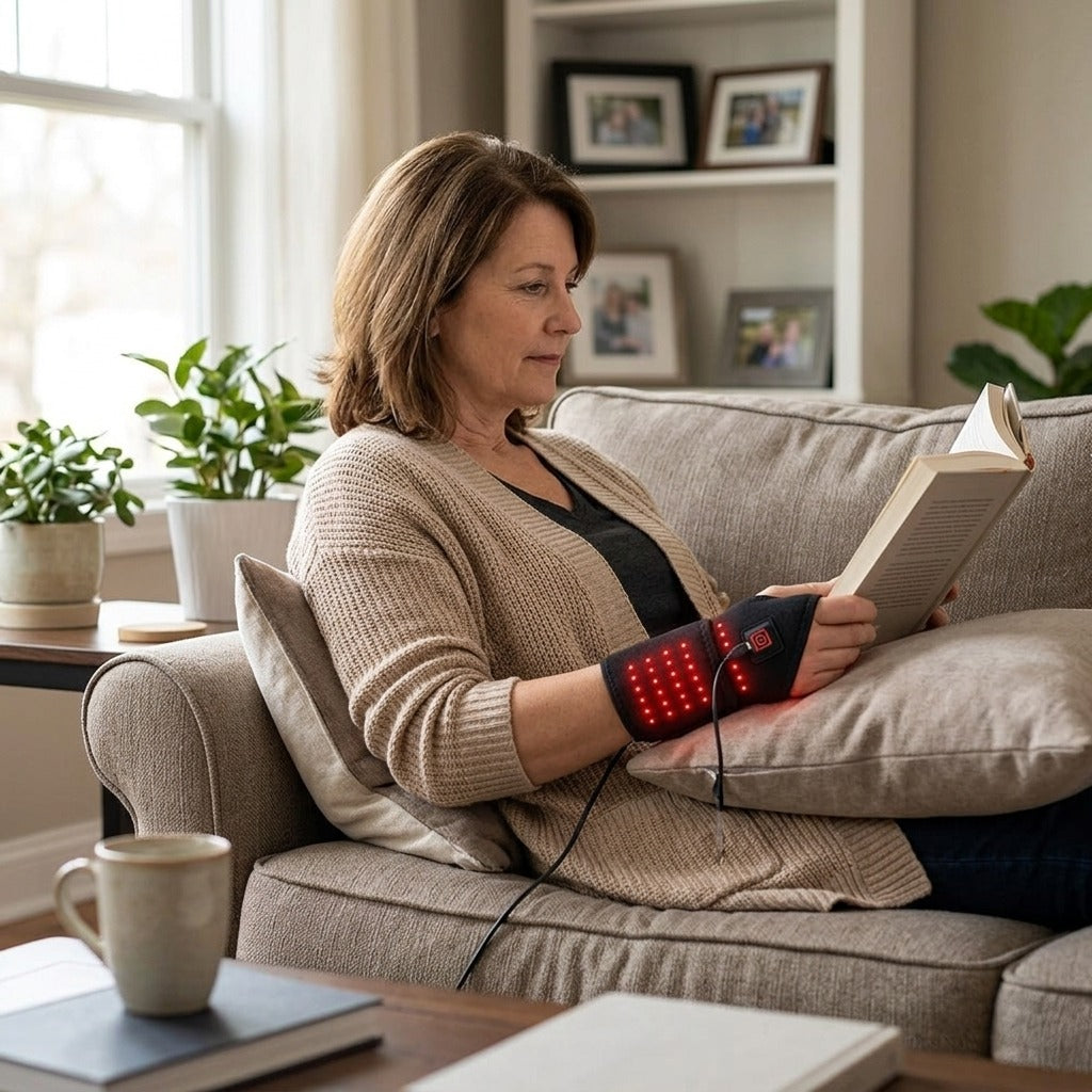 Red Light Heating Support Wrap for Hand and Wrist - at home