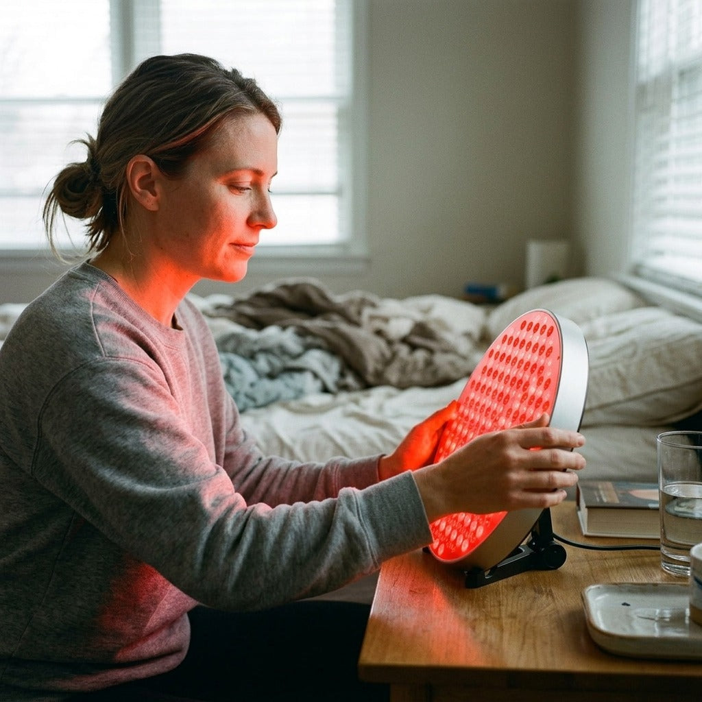 Red Light Therapy Lamp with Stand, 660nm & 850nm - in use