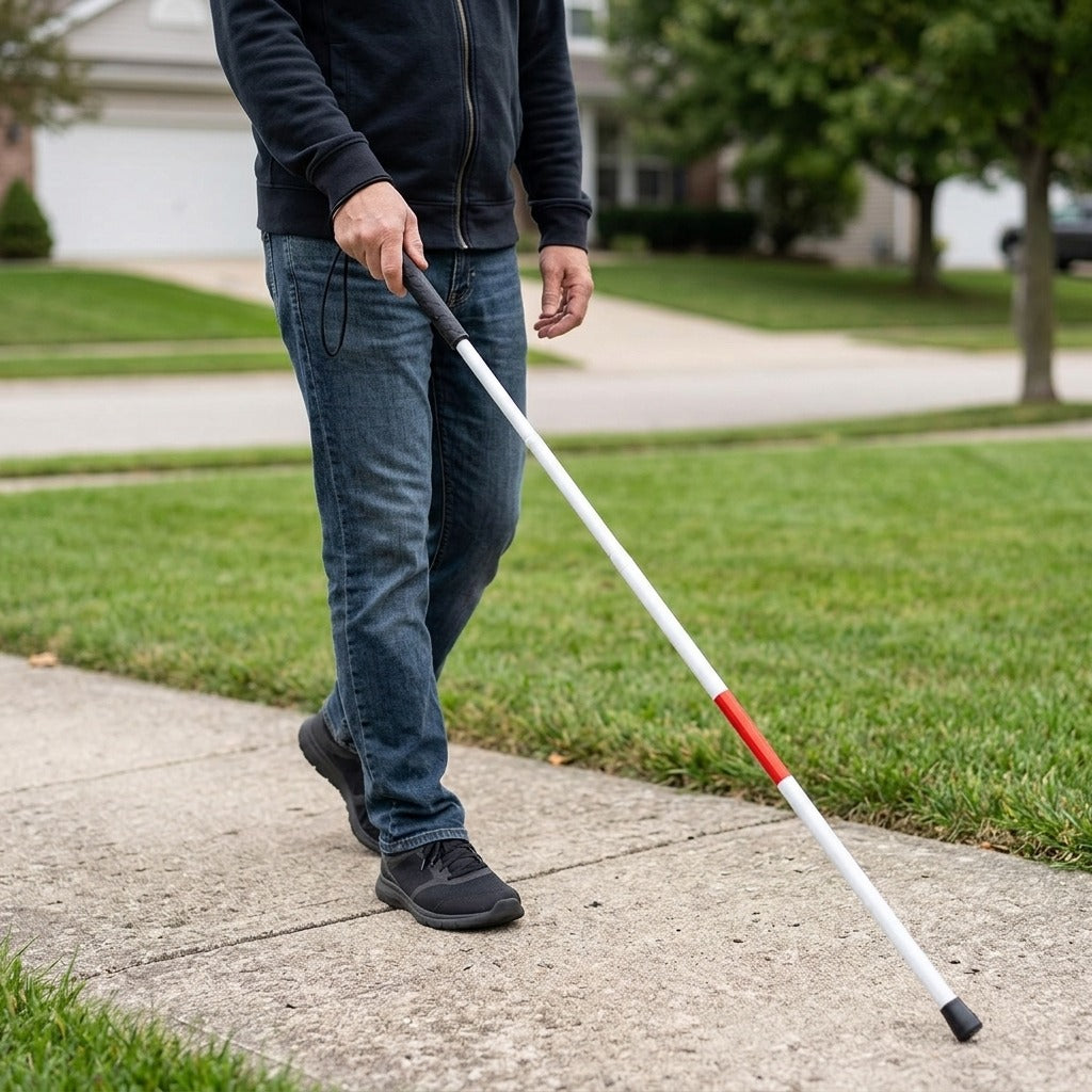 Reflective Folding Cane for Visual Impairment - in use