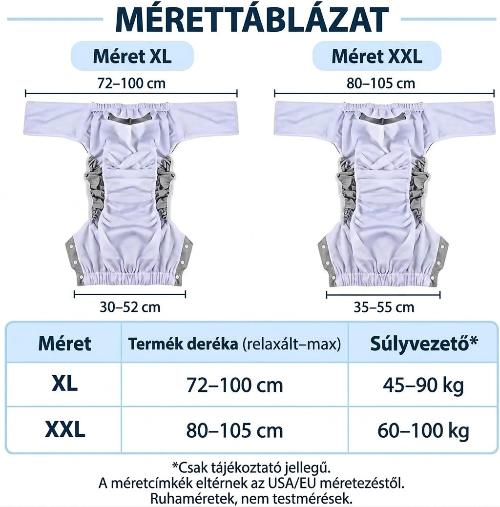 Újrahasználható felnőtt textilpelenka betétekkel
