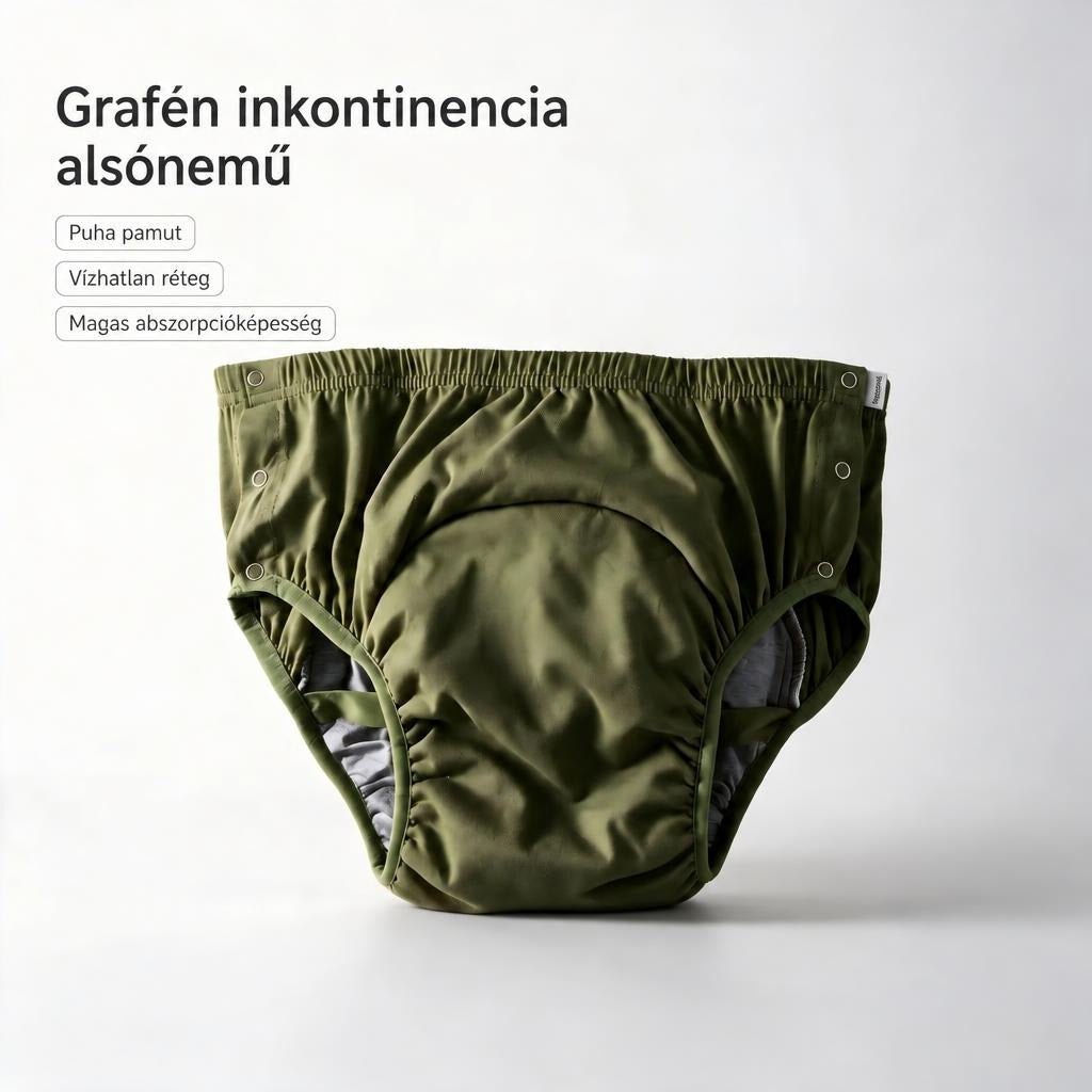 Zöld színű grafén inkontinencia alsónemű fehér háttér előtt.