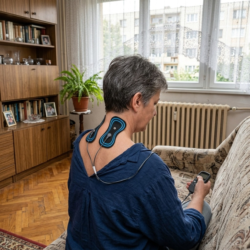 Újrahasználható EMS TENS elektródapárnák nyaki készülékhez - a mindennapokban