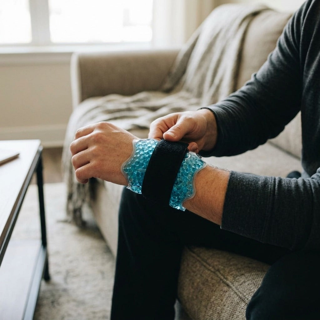 Reusable Gel Bead Hot and Cold Therapy Wrap - in use