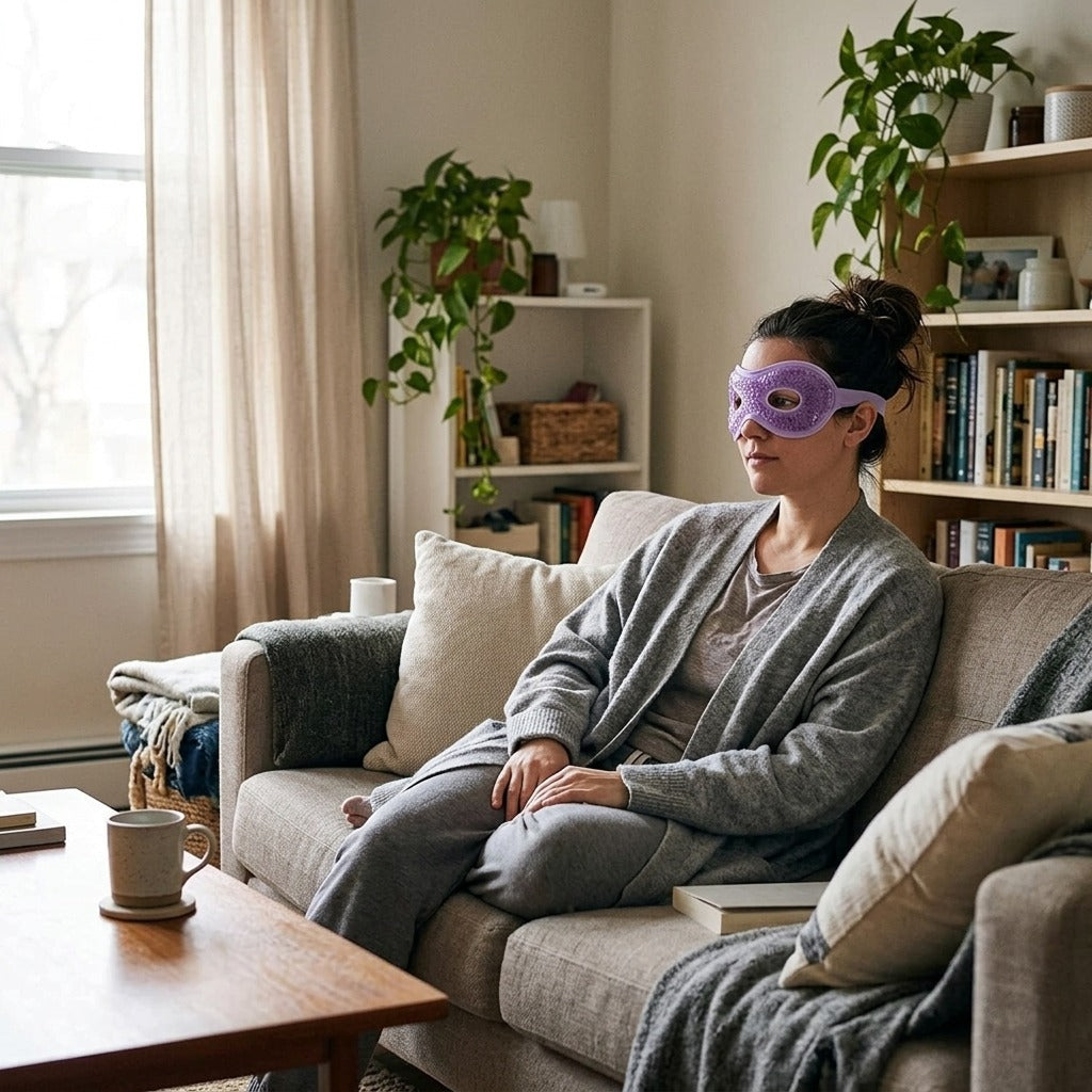 Reusable Hot and Cold Gel Eye Mask with Eye Holes - at home