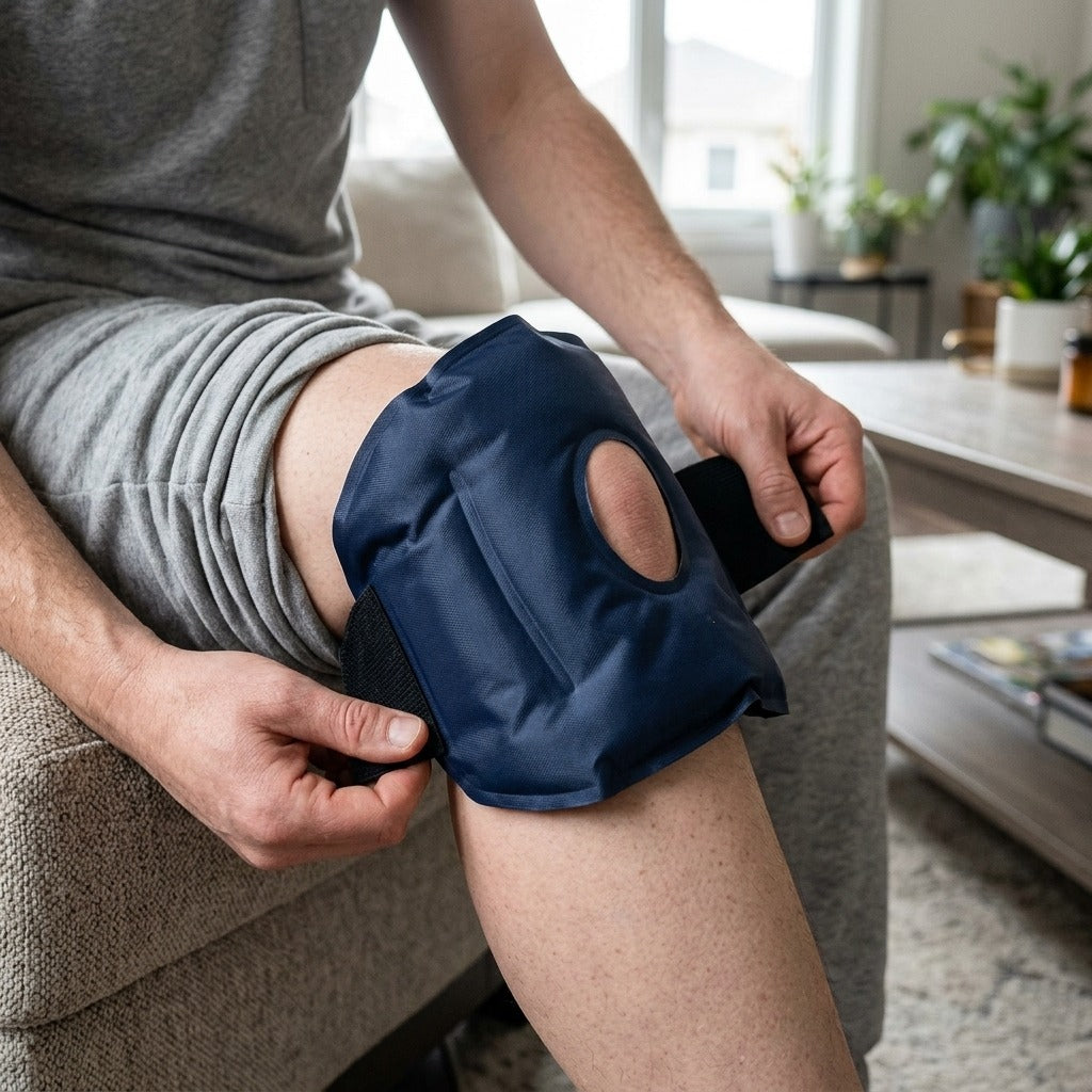 Reusable Knee Cold Pack Wrap - in use