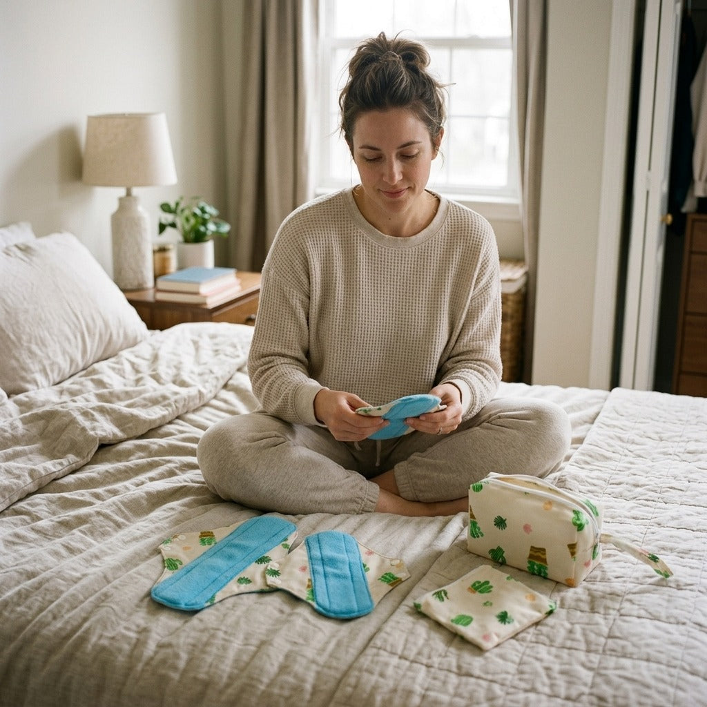 Reusable Polar Fleece Pads with Mini Wet Bag - in everyday life