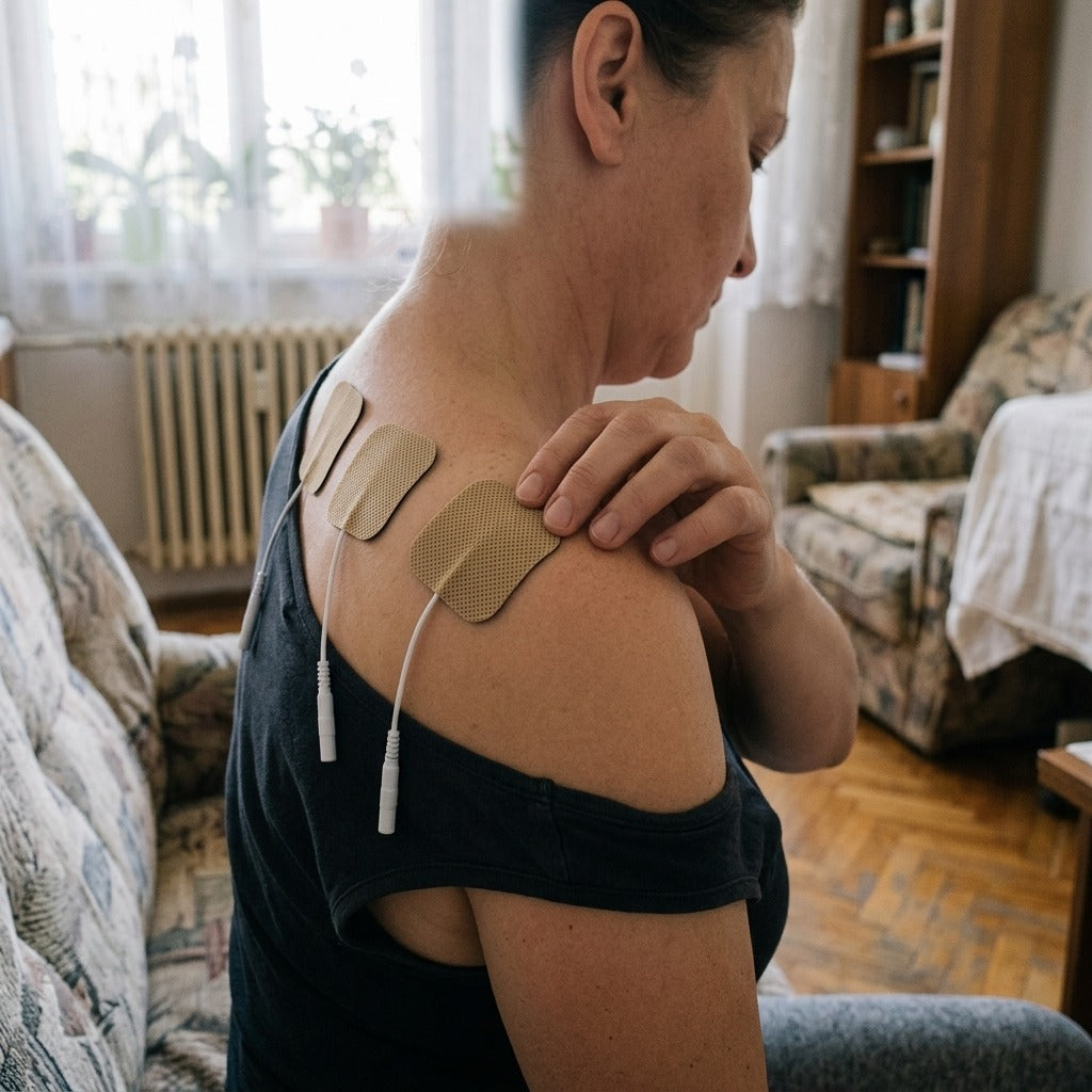 Újrahasználható, öntapadó EMS-elektródapárnák - használat közben