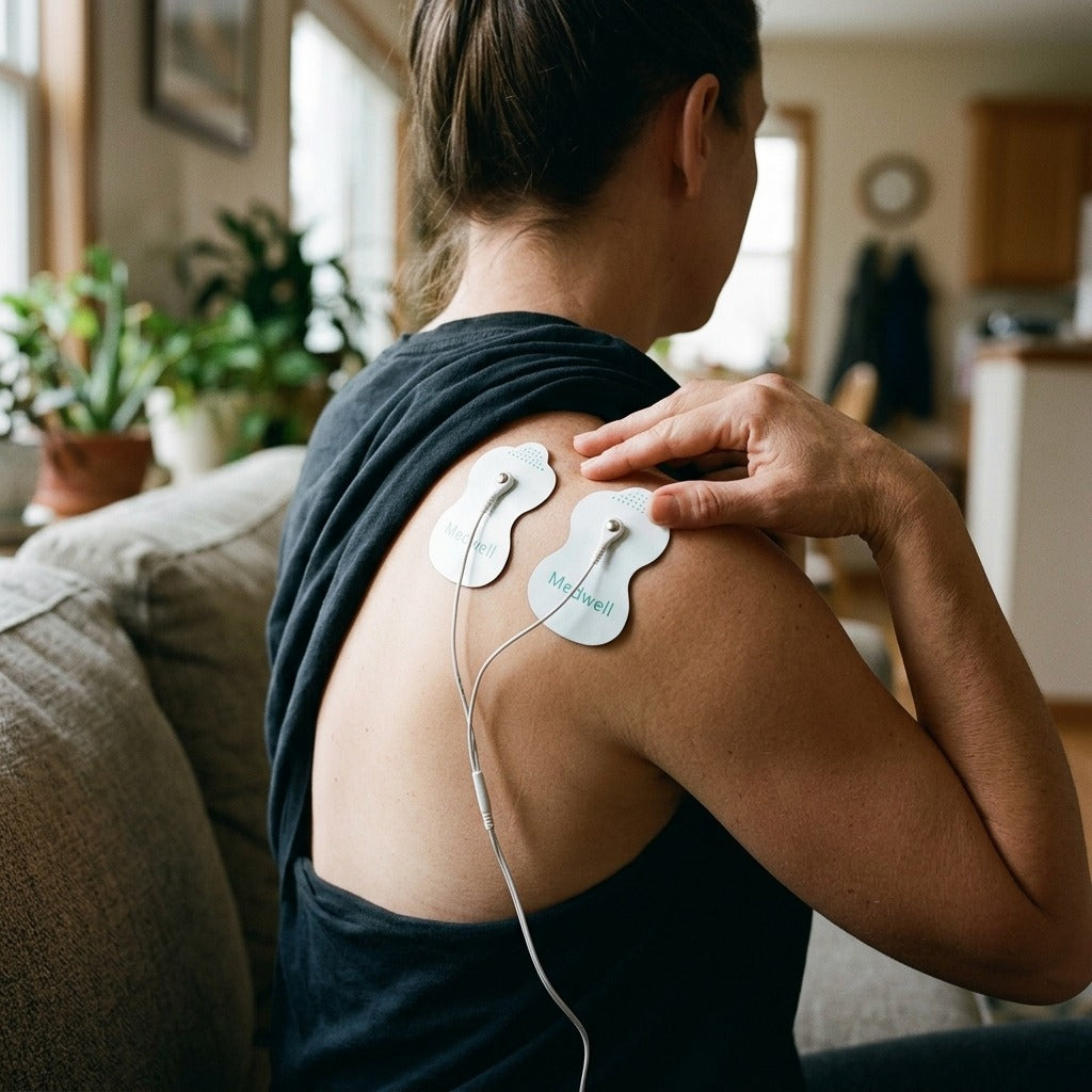 Reusable TENS and EMS Conductive Pads - in use