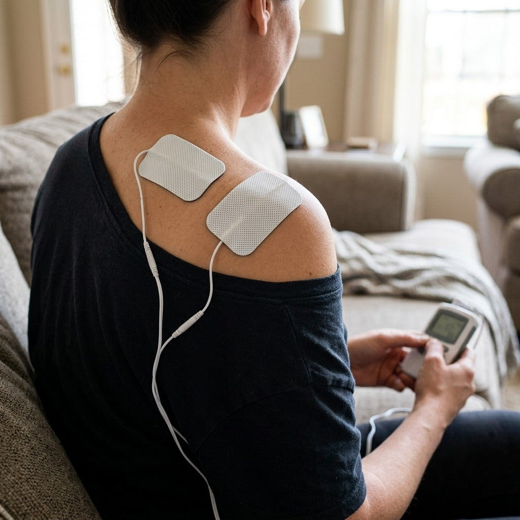 Reusable TENS Electrode Pads, 5 × 9cm, 2mm Connector - in use