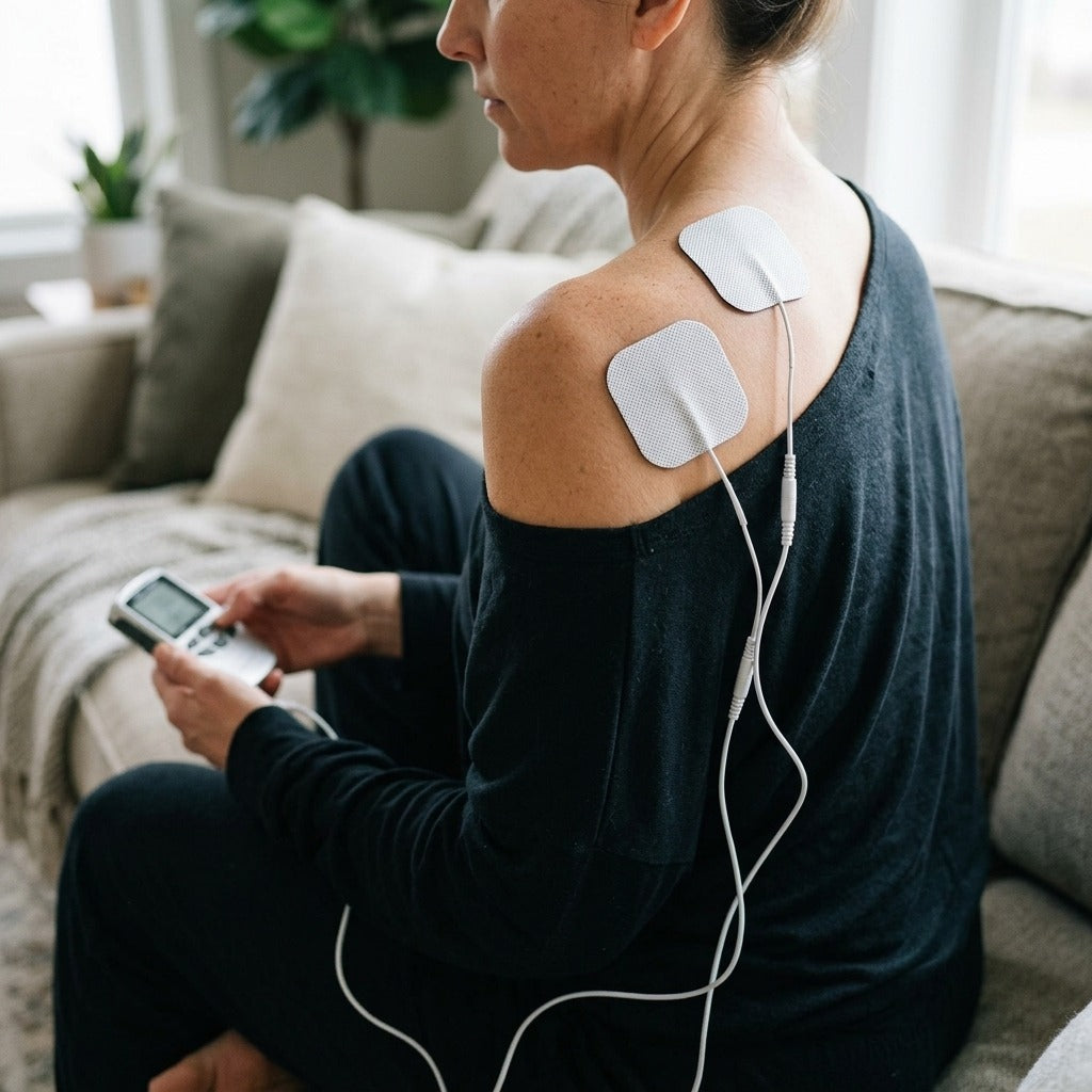 Reusable TENS EMS Electrode Pads with Conductive Gel - in use