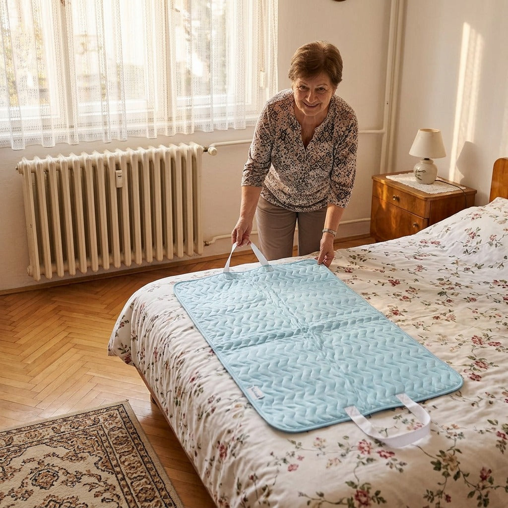 Újrahasználható, vízálló ágybetét fogantyúkkal - otthon